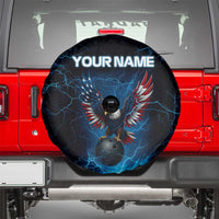Lightning Bowling Spare Tire Cover Electric Blue Ball and American Eagle Graphic on Stormy Black Background - Wonder Print Shop