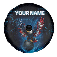 Lightning Bowling Spare Tire Cover Electric Blue Ball and American Eagle Graphic on Stormy Black Background - Wonder Print Shop