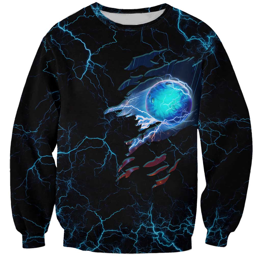 Lightning Bowling Sweatshirt Electric Blue Ball and American Eagle Graphic on Stormy Black Background - Wonder Print Shop