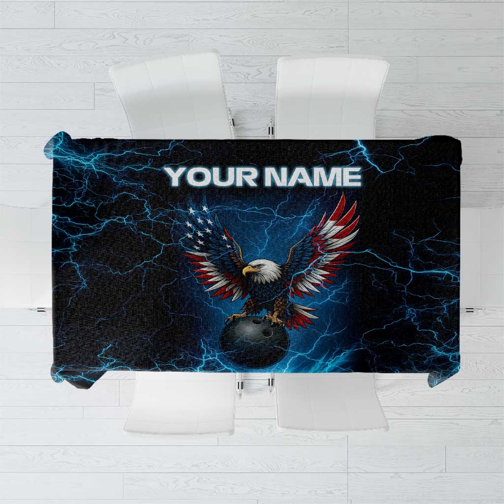 Lightning Bowling Tablecloth Electric Blue Ball and American Eagle Graphic on Stormy Black Background - Wonder Print Shop