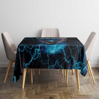 Lightning Bowling Tablecloth Electric Blue Ball and American Eagle Graphic on Stormy Black Background - Wonder Print Shop
