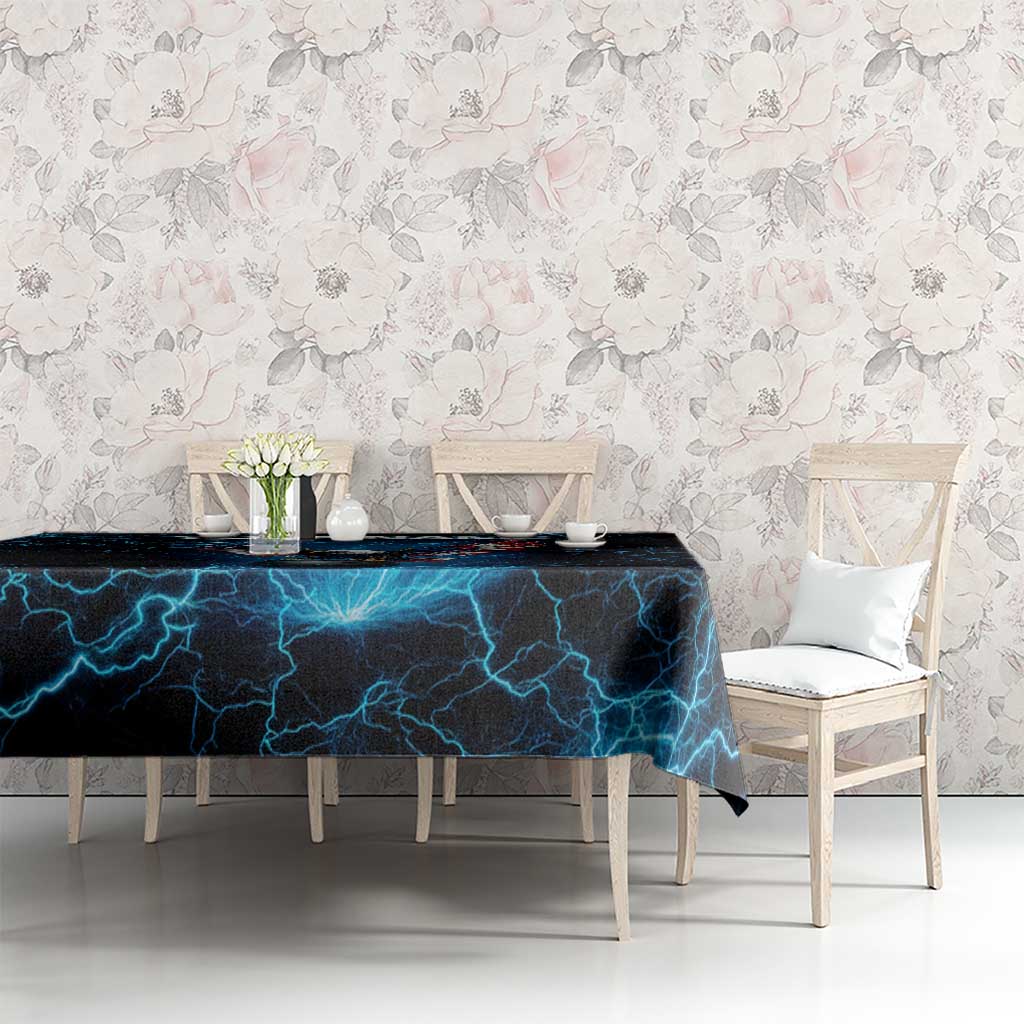Lightning Bowling Tablecloth Electric Blue Ball and American Eagle Graphic on Stormy Black Background - Wonder Print Shop