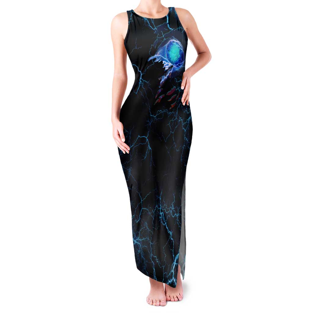 Lightning Bowling Tank Maxi Dress Electric Blue Ball and American Eagle Graphic on Stormy Black Background - Wonder Print Shop