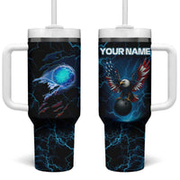 Lightning Bowling Tumbler With Handle Electric Blue Ball and American Eagle Graphic on Stormy Black Background - Wonder Print Shop