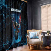 Lightning Bowling Window Curtain Electric Blue Ball and American Eagle Graphic on Stormy Black Background - Wonder Print Shop