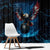 Lightning Bowling Window Curtain Electric Blue Ball and American Eagle Graphic on Stormy Black Background - Wonder Print Shop