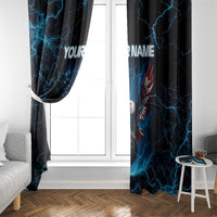 Lightning Bowling Window Curtain Electric Blue Ball and American Eagle Graphic on Stormy Black Background - Wonder Print Shop