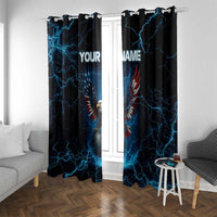 Lightning Bowling Window Curtain Electric Blue Ball and American Eagle Graphic on Stormy Black Background - Wonder Print Shop