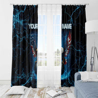Lightning Bowling Window Curtain Electric Blue Ball and American Eagle Graphic on Stormy Black Background - Wonder Print Shop