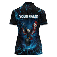 Lightning Bowling Women Polo Shirt Electric Blue Ball and American Eagle Graphic on Stormy Black Background - Wonder Print Shop