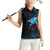 Lightning Bowling Women Sleeveless Polo Shirt Electric Blue Ball and American Eagle Graphic on Stormy Black Background - Wonder Print Shop
