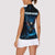 Lightning Bowling Women Sleeveless Polo Shirt Electric Blue Ball and American Eagle Graphic on Stormy Black Background - Wonder Print Shop