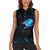 Lightning Bowling Women Sleeveless Polo Shirt Electric Blue Ball and American Eagle Graphic on Stormy Black Background - Wonder Print Shop