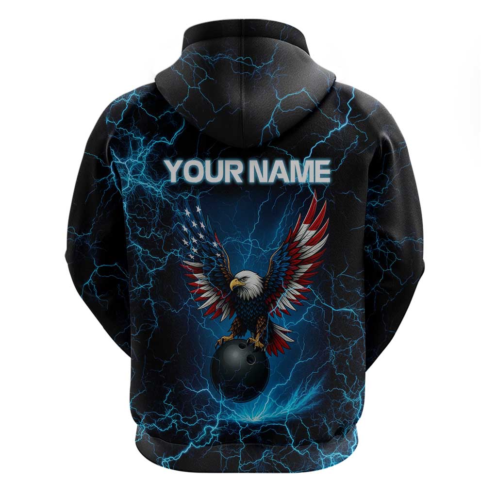 Lightning Bowling Zip Hoodie Electric Blue Ball and American Eagle Graphic on Stormy Black Background - Wonder Print Shop