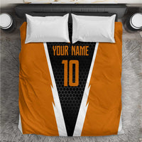Bass Fishing Bedding Set Jumping Largemouth Fish on Black Hex Pattern and Orange White Lightning Accents - Wonder Print Shop