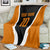 Bass Fishing Blanket Jumping Largemouth Fish on Black Hex Pattern and Orange White Lightning Accents - Wonder Print Shop