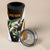 Bass Fishing 4 in 1 Can Cooler Tumbler Jumping Largemouth Fish on Black Hex Pattern and Orange White Lightning Accents - Wonder Print Shop
