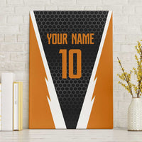 Bass Fishing Canvas Wall Art Jumping Largemouth Fish on Black Hex Pattern and Orange White Lightning Accents - Wonder Print Shop