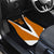 Bass Fishing Car Mats Jumping Largemouth Fish on Black Hex Pattern and Orange White Lightning Accents - Wonder Print Shop