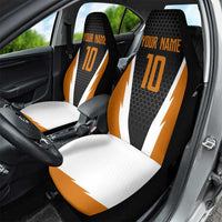 Bass Fishing Car Seat Cover Jumping Largemouth Fish on Black Hex Pattern and Orange White Lightning Accents - Wonder Print Shop