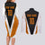 Bass Fishing Couples Matching Long Sleeve Bodycon Dress and Long Sleeve Button Shirt Jumping Largemouth Fish on Black Hex Pattern and Orange White Lightning Accents - Wonder Print Shop
