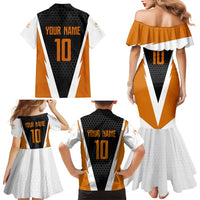 Bass Fishing Family Matching Mermaid Dress and Hawaiian Shirt Jumping Largemouth Fish on Black Hex Pattern and Orange White Lightning Accents - Wonder Print Shop