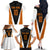 Bass Fishing Family Matching Off The Shoulder Long Sleeve Dress and Hawaiian Shirt Jumping Largemouth Fish on Black Hex Pattern and Orange White Lightning Accents - Wonder Print Shop