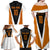 Bass Fishing Family Matching Off Shoulder Maxi Dress and Hawaiian Shirt Jumping Largemouth Fish on Black Hex Pattern and Orange White Lightning Accents - Wonder Print Shop