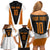 Bass Fishing Family Matching Off Shoulder Short Dress and Hawaiian Shirt Jumping Largemouth Fish on Black Hex Pattern and Orange White Lightning Accents - Wonder Print Shop
