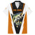 Bass Fishing Family Matching Off Shoulder Short Dress and Hawaiian Shirt Jumping Largemouth Fish on Black Hex Pattern and Orange White Lightning Accents - Wonder Print Shop