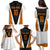 Bass Fishing Family Matching Puletasi and Hawaiian Shirt Jumping Largemouth Fish on Black Hex Pattern and Orange White Lightning Accents - Wonder Print Shop