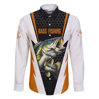 Bass Fishing Family Matching Puletasi and Hawaiian Shirt Jumping Largemouth Fish on Black Hex Pattern and Orange White Lightning Accents - Wonder Print Shop