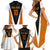Bass Fishing Family Matching Short Sleeve Bodycon Dress and Hawaiian Shirt Jumping Largemouth Fish on Black Hex Pattern and Orange White Lightning Accents - Wonder Print Shop