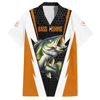 Bass Fishing Family Matching Short Sleeve Bodycon Dress and Hawaiian Shirt Jumping Largemouth Fish on Black Hex Pattern and Orange White Lightning Accents - Wonder Print Shop