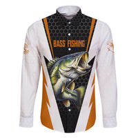 Bass Fishing Family Matching Short Sleeve Bodycon Dress and Hawaiian Shirt Jumping Largemouth Fish on Black Hex Pattern and Orange White Lightning Accents - Wonder Print Shop