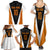 Bass Fishing Family Matching Summer Maxi Dress and Hawaiian Shirt Jumping Largemouth Fish on Black Hex Pattern and Orange White Lightning Accents - Wonder Print Shop