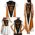 Bass Fishing Family Matching Tank Maxi Dress and Hawaiian Shirt Jumping Largemouth Fish on Black Hex Pattern and Orange White Lightning Accents - Wonder Print Shop