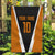 Bass Fishing Garden Flag Jumping Largemouth Fish on Black Hex Pattern and Orange White Lightning Accents - Wonder Print Shop