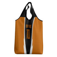 Bass Fishing Grocery Bag Jumping Largemouth Fish on Black Hex Pattern and Orange White Lightning Accents - Wonder Print Shop
