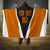 Bass Fishing Hooded Blanket Jumping Largemouth Fish on Black Hex Pattern and Orange White Lightning Accents - Wonder Print Shop