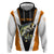Bass Fishing Hoodie Jumping Largemouth Fish on Black Hex Pattern and Orange White Lightning Accents - Wonder Print Shop