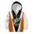 Bass Fishing Kid Hoodie Jumping Largemouth Fish on Black Hex Pattern and Orange White Lightning Accents - Wonder Print Shop