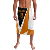Bass Fishing Lavalava Jumping Largemouth Fish on Black Hex Pattern and Orange White Lightning Accents - Wonder Print Shop