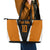 Bass Fishing Leather Tote Bag Jumping Largemouth Fish on Black Hex Pattern and Orange White Lightning Accents - Wonder Print Shop