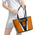 Bass Fishing Leather Tote Bag Jumping Largemouth Fish on Black Hex Pattern and Orange White Lightning Accents - Wonder Print Shop