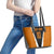 Bass Fishing Leather Tote Bag Jumping Largemouth Fish on Black Hex Pattern and Orange White Lightning Accents - Wonder Print Shop