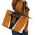 Bass Fishing Leather Tote Bag Jumping Largemouth Fish on Black Hex Pattern and Orange White Lightning Accents - Wonder Print Shop