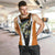 Bass Fishing Men Tank Top Jumping Largemouth Fish on Black Hex Pattern and Orange White Lightning Accents - Wonder Print Shop