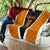 Bass Fishing Quilt Jumping Largemouth Fish on Black Hex Pattern and Orange White Lightning Accents - Wonder Print Shop