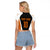 Bass Fishing Raglan Cropped T Shirt Jumping Largemouth Fish on Black Hex Pattern and Orange White Lightning Accents - Wonder Print Shop